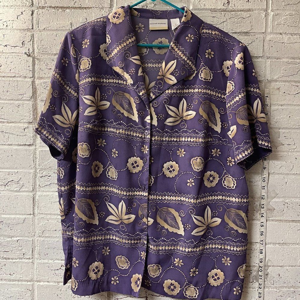 Alfred Dunner Sz 18W Floral Short Sleeve Button Front Blouse Shirt Shoulder Pads
